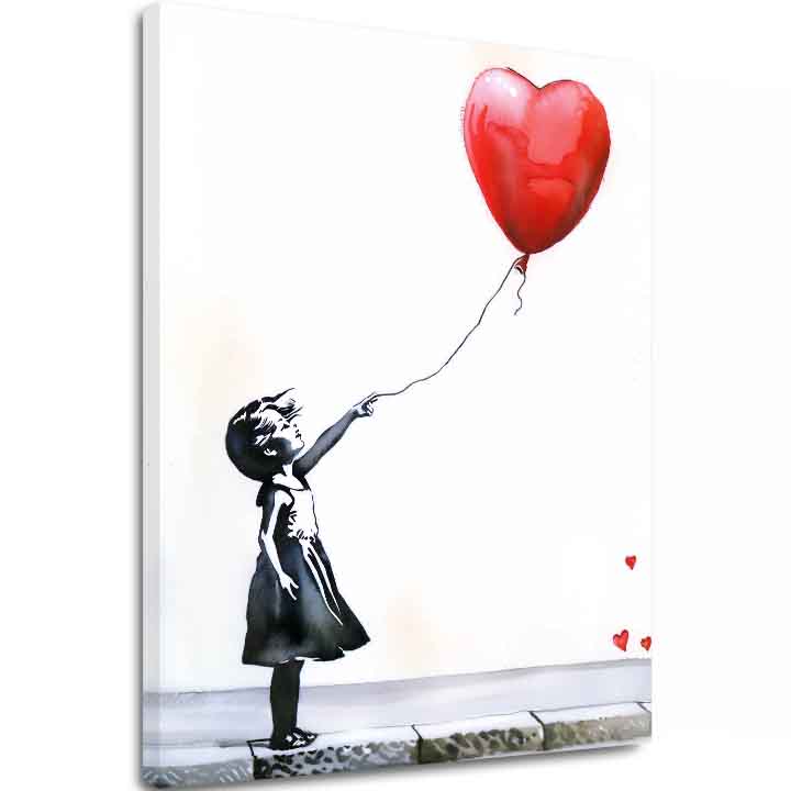 Moderan slika na platnu s motivom Heart Balloon Girl, balon, srce u bijelo-crnih nijansama, melanholična atmosfera, nádej | Slika Heart Balloon Girl – glavna