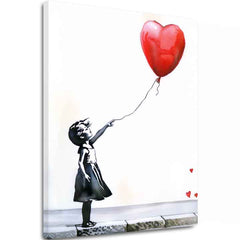 Moderan slika na platnu s motivom Heart Balloon Girl, balon, srce u bijelo-crnih nijansama, melanholična atmosfera, nádej | Slika Heart Balloon Girl – glavna