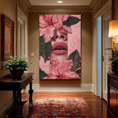 Moderan slika na platnu s motivom Floral Lips u ružičasto-zelenih nijansama, romantična atmosfera, priroda i ljepota | Slika Floral Lips – proizvod, pogled 2