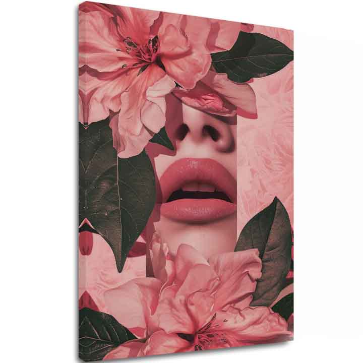 Moderan slika na platnu s motivom Floral Lips u ružičasto-zelenih nijansama, romantična atmosfera, priroda i ljepota | Slika Floral Lips – glavna