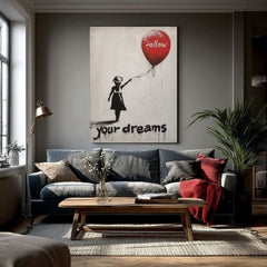 Moderan slika na platnu s motivom Follow Your Dreams, balon u bijelo-crnih nijansama, snovi i nádej | Slika Follow Your Dreams – proizvod [XOBWSPP030E1]