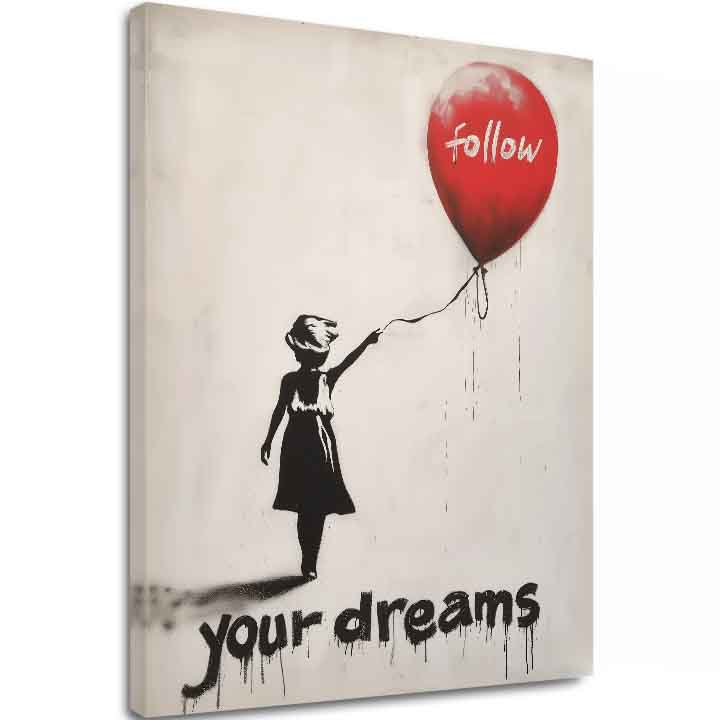 Moderan slika na platnu s motivom Follow Your Dreams, balon u bijelo-crnih nijansama, snovi i nádej | Slika Follow Your Dreams – glavna [XOBWSPP030E1]