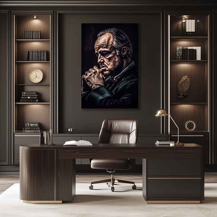 Moderan slika na platnu s motivom Godfather: Moc i rešpekt u crnih nijansama, tmurna atmosfera, snaga i moć i porodica | Slika Godfather: Moc i rešpekt – proizvod