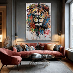Moderan slika na platnu s motivom Graffiti Lion, lav u crno-narandžastih nijansama, energična atmosfera, snaga i sloboda | Slika Graffiti Lion – proizvod, pogled 2