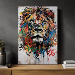 Moderan slika na platnu s motivom Graffiti Lion, lav u crno-narandžastih nijansama, energična atmosfera, snaga i sloboda | Slika Graffiti Lion – proizvod