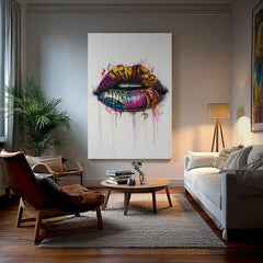 Moderan slika na platnu s motivom Graffiti Lips, grafiti u bijelo-ružičastih nijansama, energična atmosfera | Slika Graffiti Lips – proizvod
