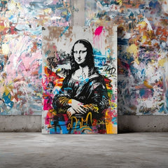 Moderan slika na platnu s motivom Graffiti Mona na platnu u crno-bijelih nijansama, energična atmosfera | Slika Graffiti Mona na platnu – proizvod, pogled 3