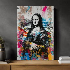 Moderan slika na platnu s motivom Graffiti Mona na platnu u crno-bijelih nijansama, energična atmosfera | Slika Graffiti Mona na platnu – proizvod, pogled 2