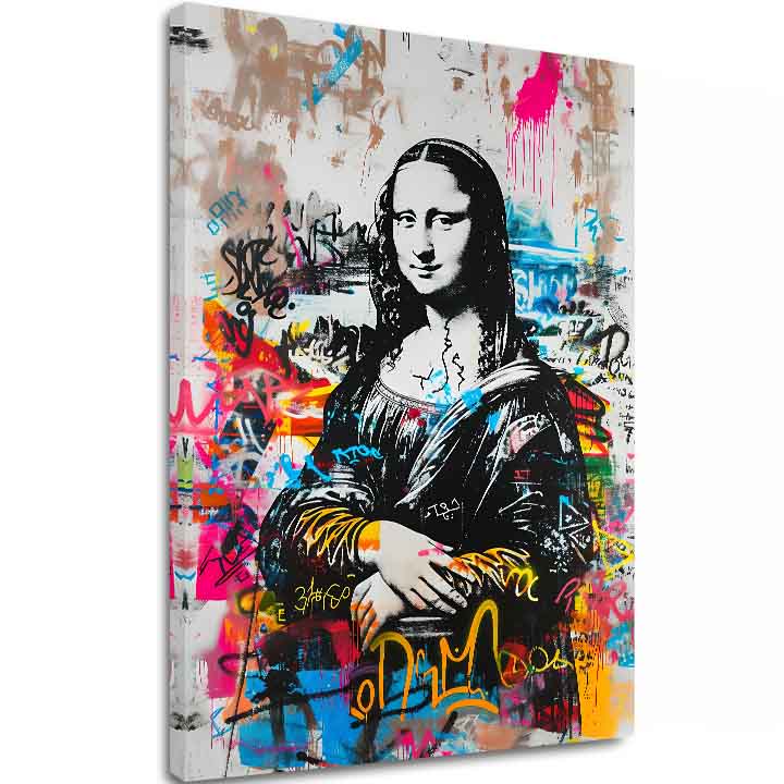 Moderan slika na platnu s motivom Graffiti Mona na platnu u crno-bijelih nijansama, energična atmosfera | Slika Graffiti Mona na platnu – glavna