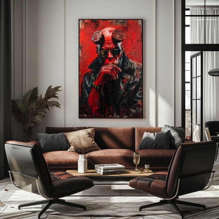 Moderan slika na platnu s motivom Hellboy: Pekelný bojovník u crno-sivih nijansama | Slika Hellboy: Pekelný bojovník – proizvod, pogled 2
