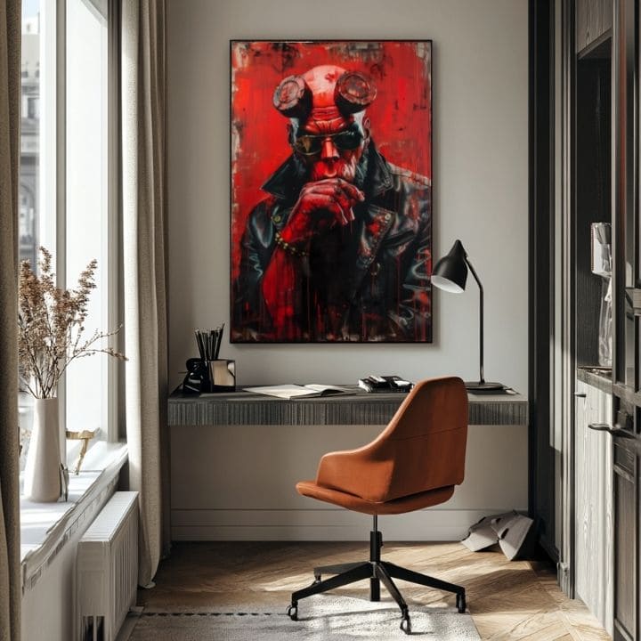 Moderan slika na platnu s motivom Hellboy: Pekelný bojovník u crno-sivih nijansama | Slika Hellboy: Pekelný bojovník – proizvod, pogled 4