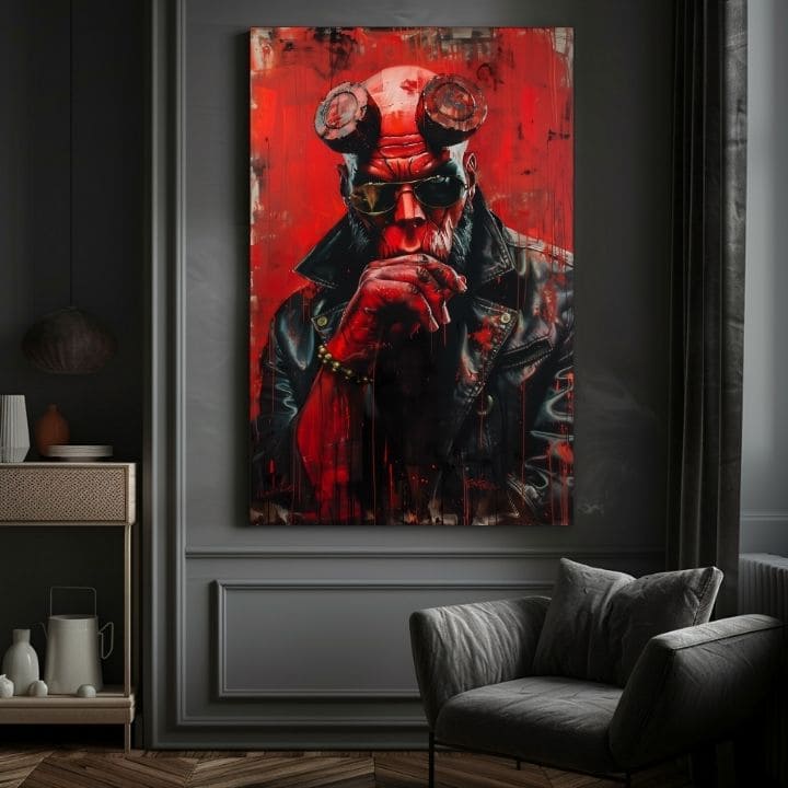 Moderan slika na platnu s motivom Hellboy: Pekelný bojovník u crno-sivih nijansama | Slika Hellboy: Pekelný bojovník – proizvod, pogled 5
