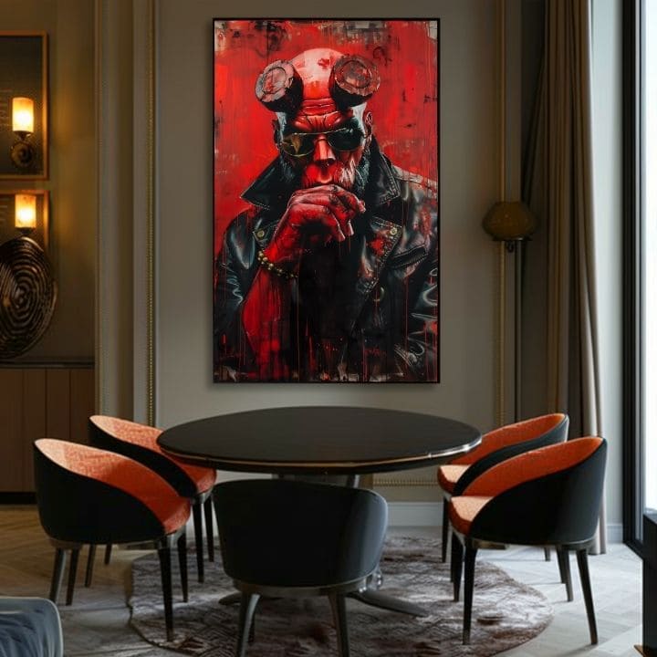 Moderan slika na platnu s motivom Hellboy: Pekelný bojovník u crno-sivih nijansama | Slika Hellboy: Pekelný bojovník – proizvod