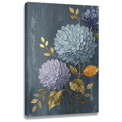 Slika hortenzije na platnu — 3D vizuelizacija canvasa sa vidljivim drvenim ramom, Papilora Premium Art.