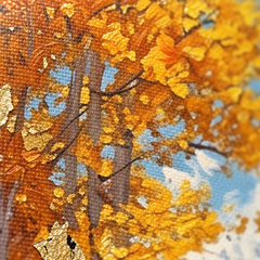 Makro detalj ručno oslikanih impasto poteza akrilnom bojom na površini slike, vidljiva tekstura i reljefni efekat.