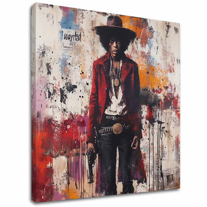 Moderan slika na platnu s motivom Jimi Hendrix - Divoký západ v akryle u bijelo-crvenih nijansama, drska atmosfera, rock and roll i muzička istorija – glavna