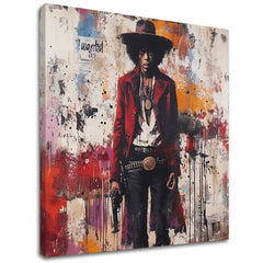 Moderan slika na platnu s motivom Jimi Hendrix - Divoký západ v akryle u bijelo-crvenih nijansama, drska atmosfera, rock and roll i muzička istorija – glavna