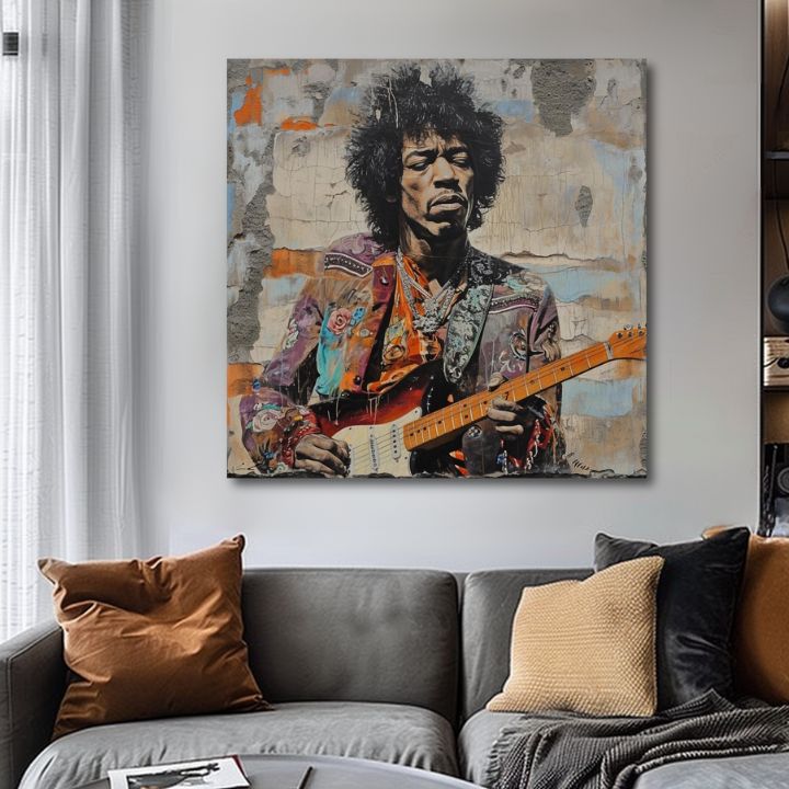 Moderan slika na platnu s motivom Jimi Hendrix - Gitarová poézia u plavih nijansama, muzička istorija | Slika Jimi Hendrix - Gitarová poézia – proizvod