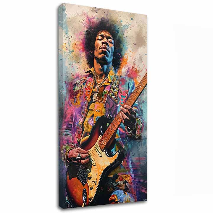 Moderan slika na platnu s motivom Jimi Hendrix - Ohnivé tóny u crno-žutih nijansama, energična atmosfera, rock and roll i kreativnost | Slika Jimi Hendrix - Ohnivé tóny – glavna