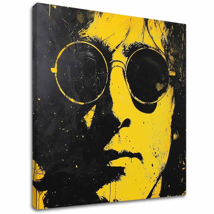 Moderan slika na platnu s motivom John Lennon - Žltý odraz reality u crno-žutih nijansama, odvažna atmosfera, ikonografija | Slika John Lennon - Žltý odraz reality – glavna