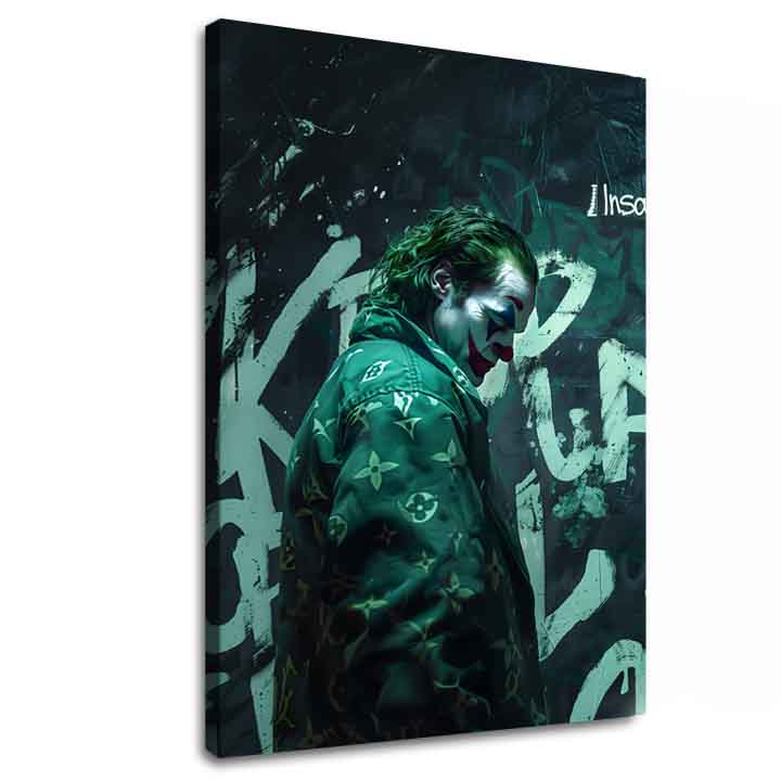 Moderan slika na platnu s motivom Joker: Vuitton štýl, grafiti u crno-bijelih nijansama, mračna atmosfera | Slika Joker: Vuitton štýl – glavna