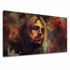 Moderan slika na platnu s motivom Kurt Cobain - V srdci grunge u smeđe-zlatnih nijansama, melanholična atmosfera, rock and roll | Slika Kurt Cobain - V srdci grunge – glavna