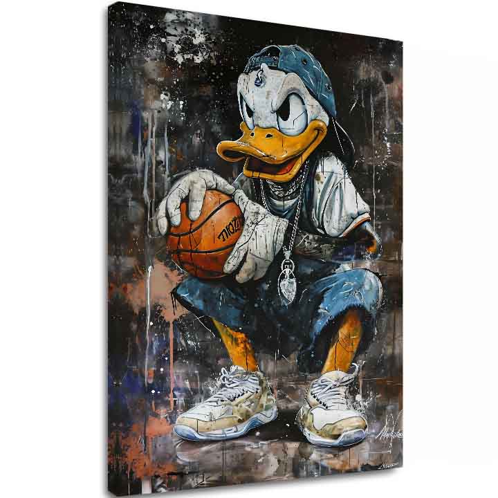 Moderan slika na platnu s motivom LeBron Duck na platnu u bijelih nijansama, urbana atmosfera, pop kultura i nostalgija | Slika LeBron Duck na platnu – glavna