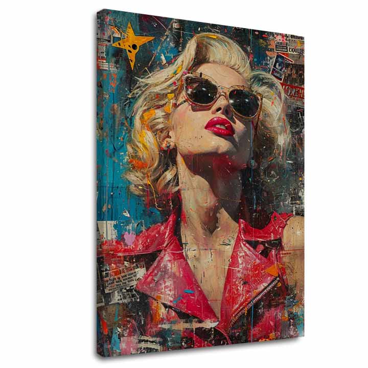 Moderan slika na platnu s motivom Marilyn Monroe - Ikona v žiari svetiel u crveno-plavih nijansama, slava i ikonografija | Slika Marilyn Monroe - Ikona v žiari svetiel – glavna