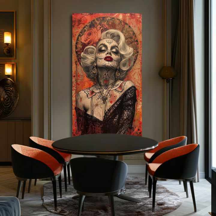 Moderan slika na platnu s motivom žena, ruže u crno-kremih nijansama, elegantna atmosfera | Marilyn Monroe slika na platnu - Mystická ljepota – proizvod