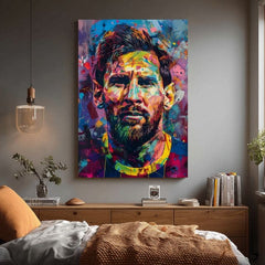 Moderan slika na platnu s motivom Messi Vibes na platnu u žuto-ljubičastih nijansama, energična atmosfera, slava | Slika Messi Vibes na platnu – proizvod, pogled 2