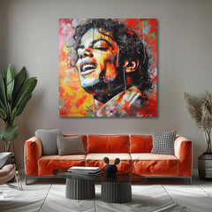 Moderan slika na platnu s motivom Michael Jackson - Hlas generácií u crveno-zlatnih nijansama, energična atmosfera | Slika Michael Jackson - Hlas generácií – proizvod, pogled 2