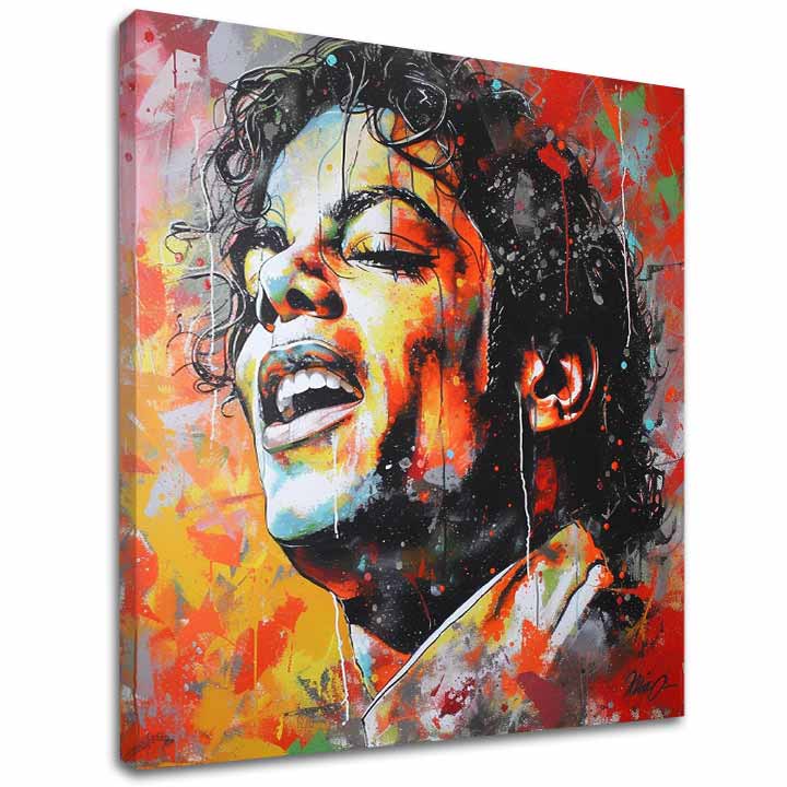 Moderan slika na platnu s motivom Michael Jackson - Hlas generácií u crveno-zlatnih nijansama, energična atmosfera | Slika Michael Jackson - Hlas generácií – glavna