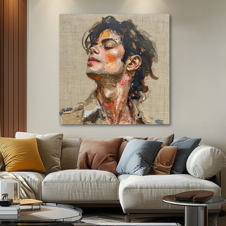 Moderan slika na platnu s motivom Michael Jackson - Melódia vášne u bež-smeđih nijansama, slava i nostalgija | Slika Michael Jackson - Melódia vášne – proizvod