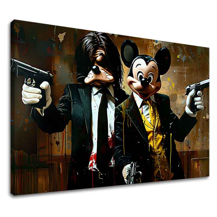 Moderan slika na platnu s motivom Mickey and the Mobster u crno-smeđih nijansama, drska atmosfera, pop kultura | Slika Mickey and the Mobster – glavna