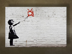 Klasičan slika na platnu s motivom Street ART – Banksy, balon, pejzaž, more i plaža u ljubičasto-plavih nijansama, melanholična atmosfera, višedijelna izvedba – glavna