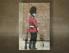 Klasičan slika s motivom Street ART – Banksy, pejzaž, more i plaža u ljubičasto-plavih nijansama | Slika na platnu Street ART – Banksy, djetinjstvo – pregled