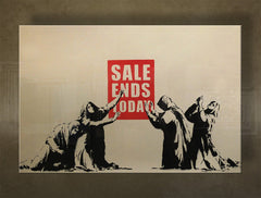 U boho stilu slika na platnu s motivom Street ART – Banksy, more i plaža u ljubičasto-plavih nijansama, višedijelna izvedba, pogodan za dnevnog boravka – glavna