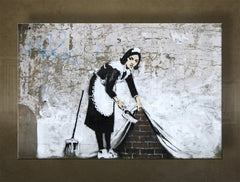 U boho stilu slika na platnu s motivom Street ART – Banksy, more i plaža u ljubičasto-plavih nijansama, višedijelna izvedba, pogodan za dnevnog boravka – glavna [XOBBA027O1]