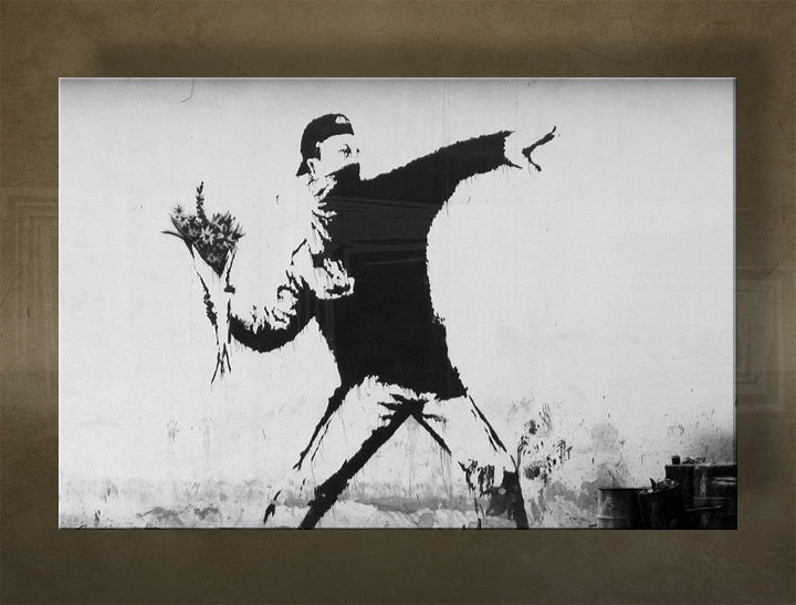 Klasičan slika s motivom Street ART – Banksy, more i plaža u ljubičasto-plavih nijansama | Slika na platnu Street ART – Banksy – pregled [XOBBA028O1]