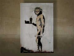 Klasičan slika na platnu s motivom Street ART – Banksy, pejzaž, more i plaža u ljubičasto-plavih nijansama, višedijelna izvedba, pogodan za dnevnog boravka – glavna