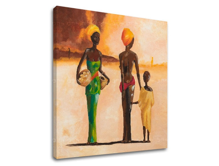U boho stilu slika s motivom AFRICKÉ ŽENE, dijete, etnički uzorak u bež-smeđih nijansama | Slika na platnu AFRICKÉ ŽENE, porodica – pregled