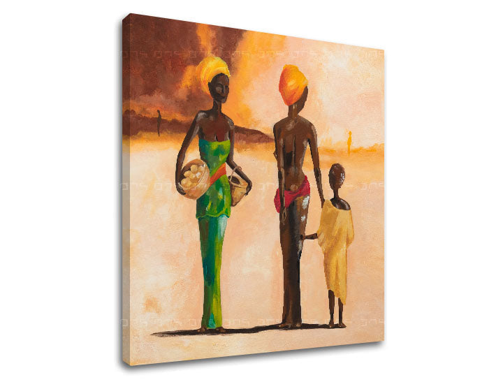 U boho stilu slika na platnu s motivom AFRICKÉ ŽENE, dijete, etnički uzorak u bež-smeđih nijansama, mirna atmosfera, porodica, pogodan za dnevnog boravka – proizvod
