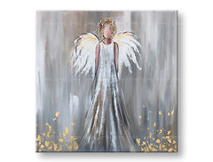 Art deko slika na platnu s motivom anđeo, figura, religiozni motiv, priroda u bijelo-sivih nijansama, mirna atmosfera, duhovnost, pogodan za dnevnog boravka – glavna