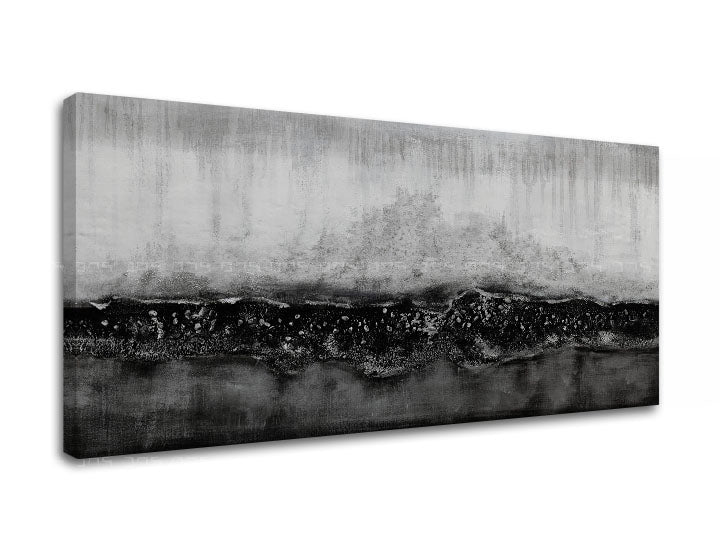 U skandinavskom stilu slika na platnu s motivom magla, tekstura, pejzaž, priroda u bijelo-sivih nijansama, mirna atmosfera, priroda i samoća – proizvod