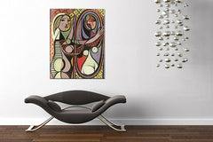 Vintage slika s motivom DIEVČA PRED ZRKADLOM – Pablo Picasso, priroda u ljubičasto-zelenih nijansama | Slika na platnu DIEVČA PRED ZRKADLOM – Pablo Picasso – pregled