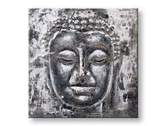 Industrijski slika na platnu s motivom BUDHA, Buddha u bijelo-sivih nijansama, mirna atmosfera, vnútorný mier, pogodan za spavaće sobe | Slika na platnu BUDHA – glavna