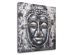 Industrijski slika na platnu s motivom BUDHA, Buddha u bijelo-sivih nijansama, mirna atmosfera, vnútorný mier, pogodan za spavaće sobe | Slika na platnu BUDHA – proizvod