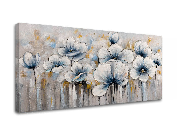 Art deko slika na platnu s motivom cvijeće, makovi, priroda u plavo-sivih nijansama, mirna atmosfera, priroda i proljetna atmosfera, pogodan za dnevnog boravka – proizvod