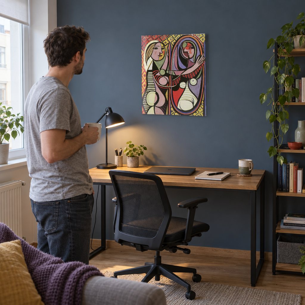 Slika na platnu Djevojka pred ogledalom – Pablo Picasso u radnoj sobi