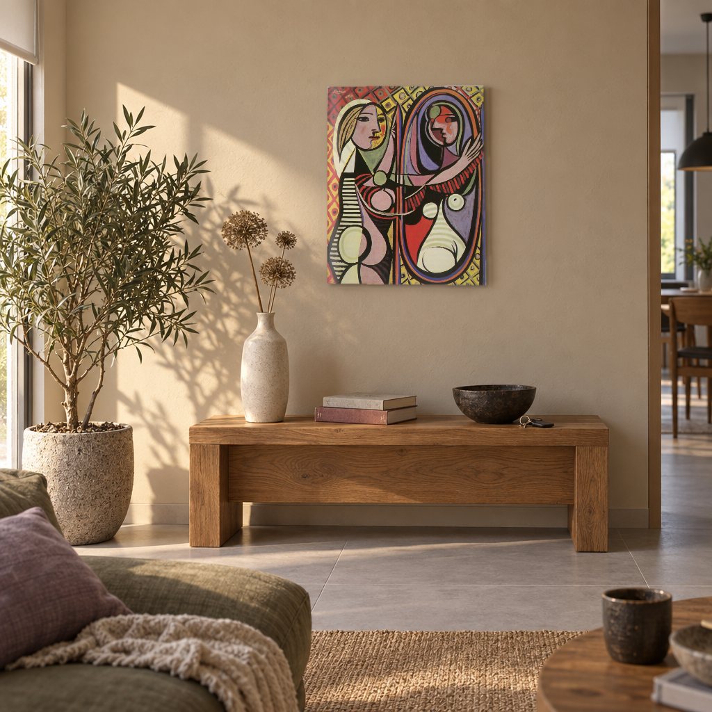Slika na platnu Djevojka pred ogledalom – Pablo Picasso u dnevnoj sobi